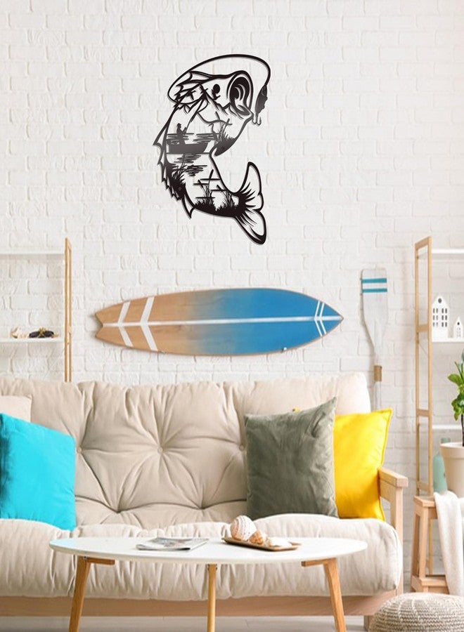 Bnesi Black Metal Fish Wall Art Fishing Wall Decor Hunting Wall Art Unique Fish Sign Wall Plaque for Home Bathroom Kitchen Bedroom Living Room Gifts for Fishing Lovers (Black) - Image 2